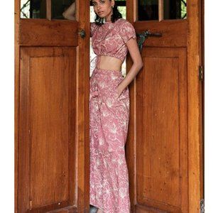 Dusty Pink Printed Crop Top And Wide Leg Pants, Size M, NWT